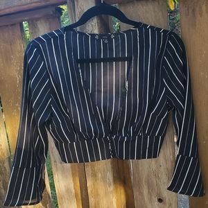 Cropped V neck Blouse